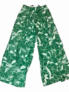 Club Z Collection Sheer Tropical Wide Leg Palazzo Beach Cover Up Pants Green &